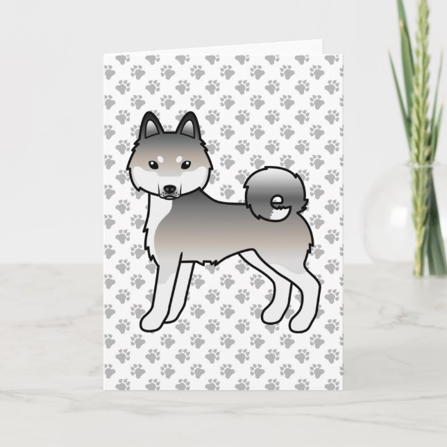 Tarjeta Perro De Caricatura Blanco Y Gris Klee Kai (Anverso)