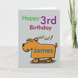 Tarjeta Perro de caricatura feliz nombre de 3 años