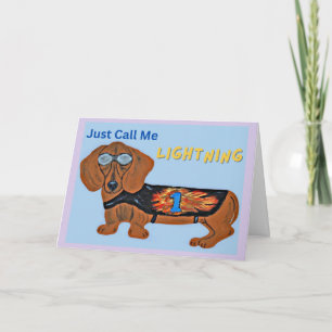 Tarjeta Perro de carreras Dachshund ¡LLÁMENME RAYO!