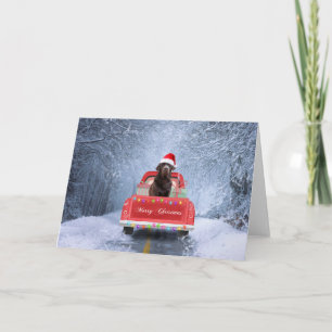 Tarjeta Perro de chocolate labrador en Navidades en servic