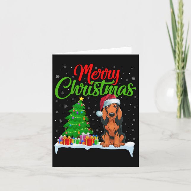 Tarjeta Perro de Coonhound Christmas Tree Enciende Navidad (Anverso)