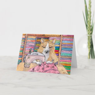 Tarjeta Perro de Corgi, cosido una caldera, en blanco