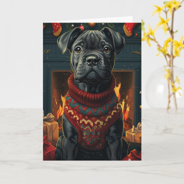 Tarjeta Perro De Corso De Caña Con Regalos De Navidad Chim (flor amarilla)