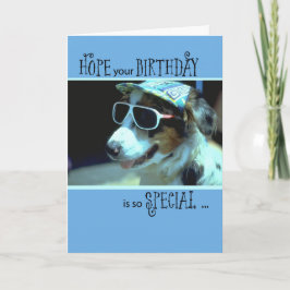 Tarjeta Perro de cumpleaños con gafas de sol, humorístico