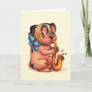 Tarjeta Perro de cumpleaños con saxofón