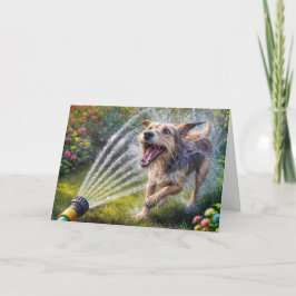 Tarjeta Perro De Cumpleaños En El Spray De Agua De La Mano