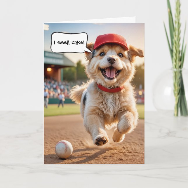 Tarjeta Perro de cumpleaños feliz con gorra de béisbol (Anverso)