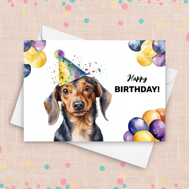 Tarjeta Perro de Dachshund con globos y Gorra Fiesta Cumpl (Subido por el creador)