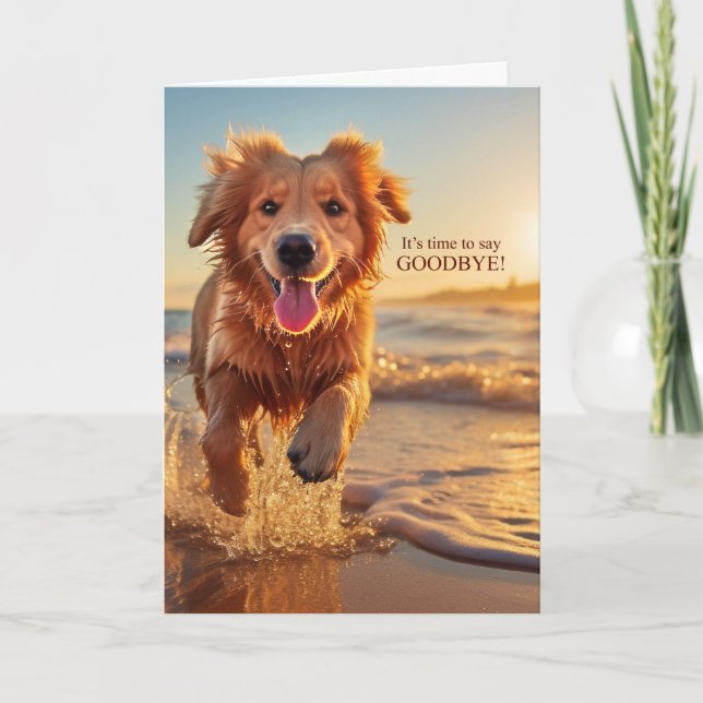 Tarjeta Perro de despedida en la orilla del mar recuperado (Anverso)