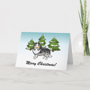 Tarjeta Perro de dibujos animados Blue Merle Sheltie en in