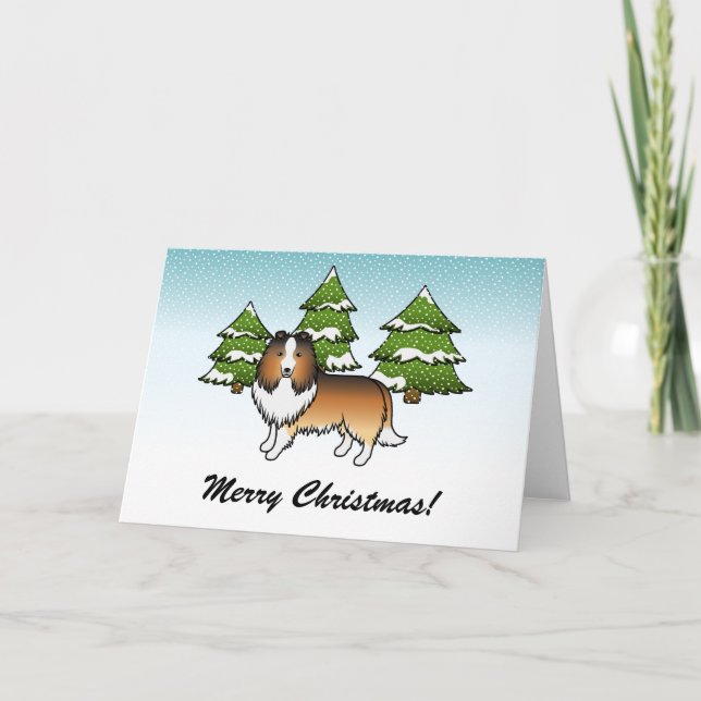 Tarjeta Perro de dibujos animados Sable Sheltie en inviern (Anverso)