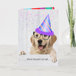 Tarjeta Perro de Golden Retriever con gorra de fiesta de c