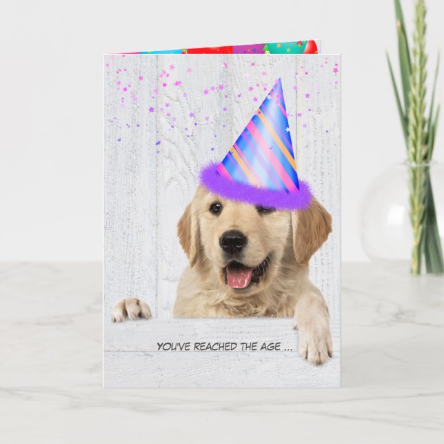 Tarjeta Perro de Golden Retriever con gorra de fiesta de c (Anverso)