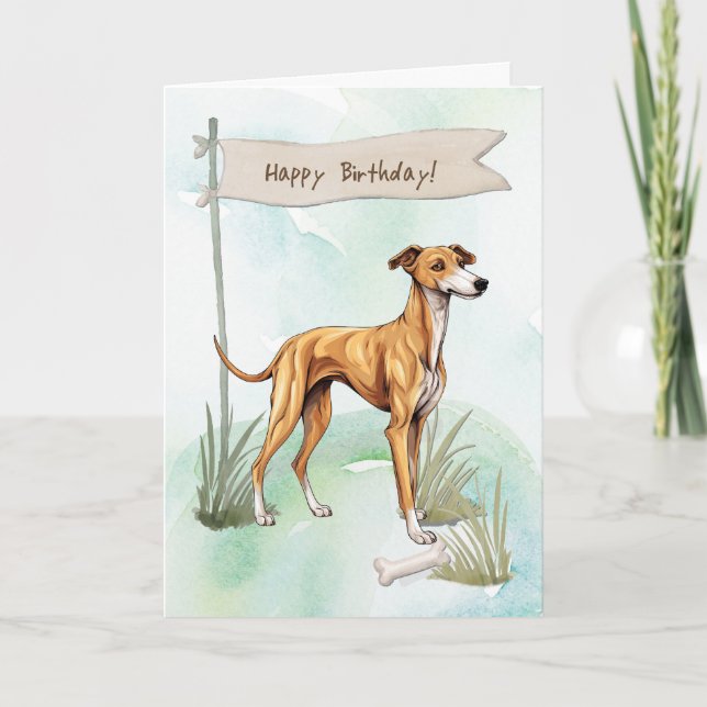 Tarjeta Perro de Greyhound al aire libre bajo Rótulo de cu (Anverso)