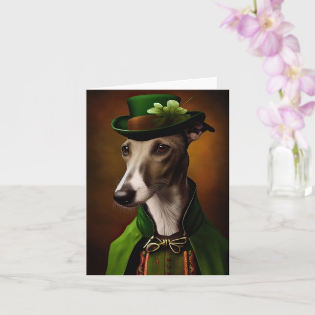 Tarjeta Perro de Greyhound con vestido en el Día de San Pa (Orquídea)
