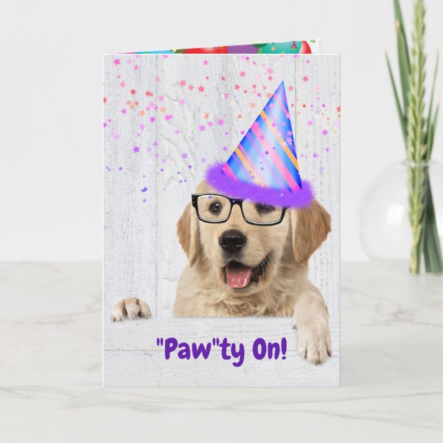 Tarjeta Perro de la fiesta de cumpleaños de Golden Retriev (Anverso)