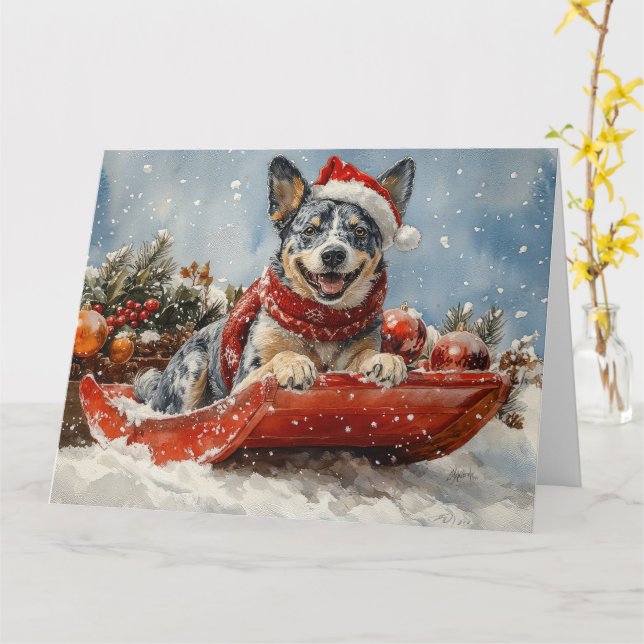 Tarjeta Perro de la Heeler Azul en la manga deja que nieve (flor amarilla)