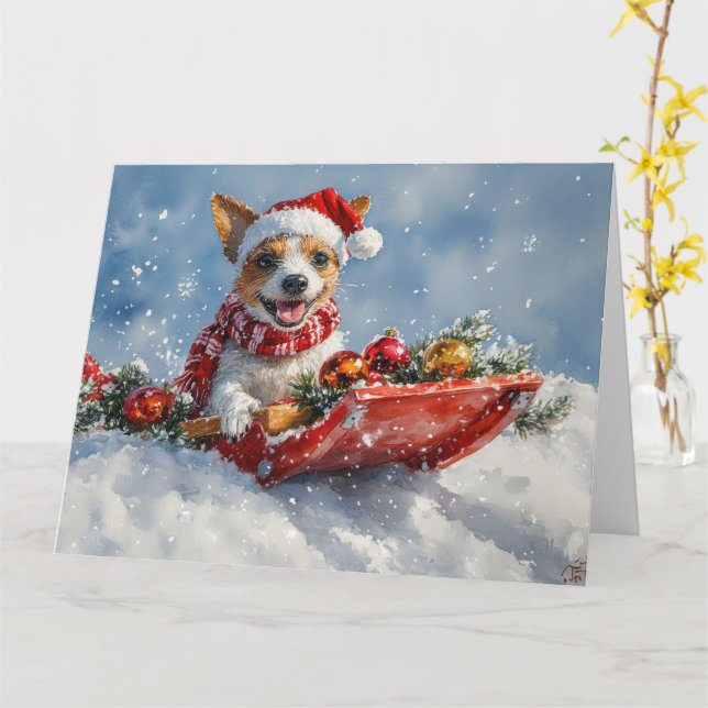 Tarjeta Perro de la Rata Terrier con manga deja que nieve  (flor amarilla)