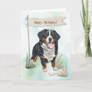 Tarjeta Perro de la raza montañesa de Bernese con Rótulo d