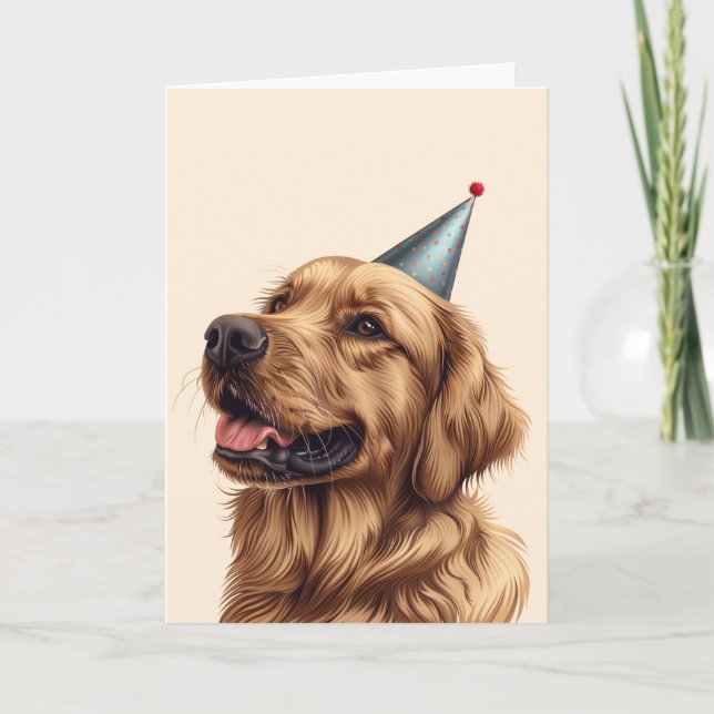 Tarjeta Perro de la recuperación dorada del cumpleaños (Anverso)