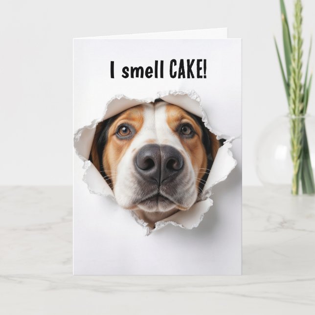 Tarjeta Perro de la ronda de cumpleaños en el agujero de p (Anverso)
