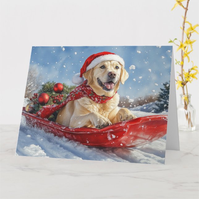 Tarjeta Perro de Labrador con mangas y Navidades de nieve (flor amarilla)