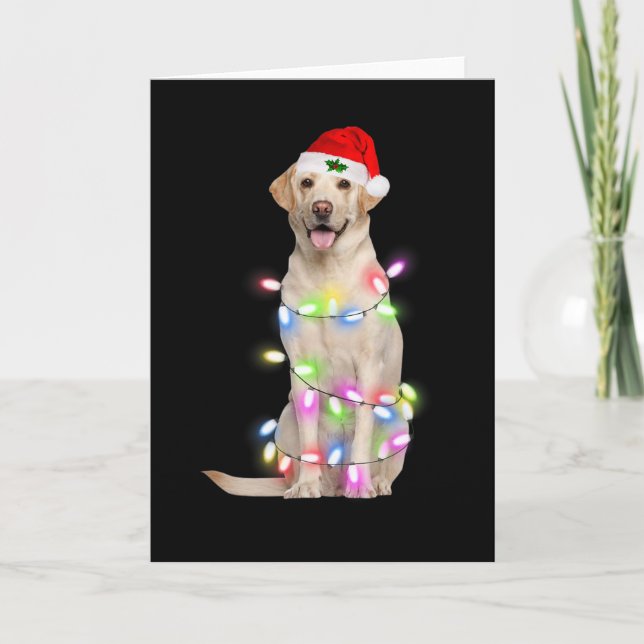 Tarjeta Perro de Labrador Santa Árbol de Navidad enciende  (Anverso)