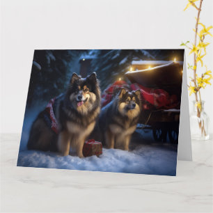Tarjeta Perro de Laponia Finlandés Adorno de Trineo Nevado