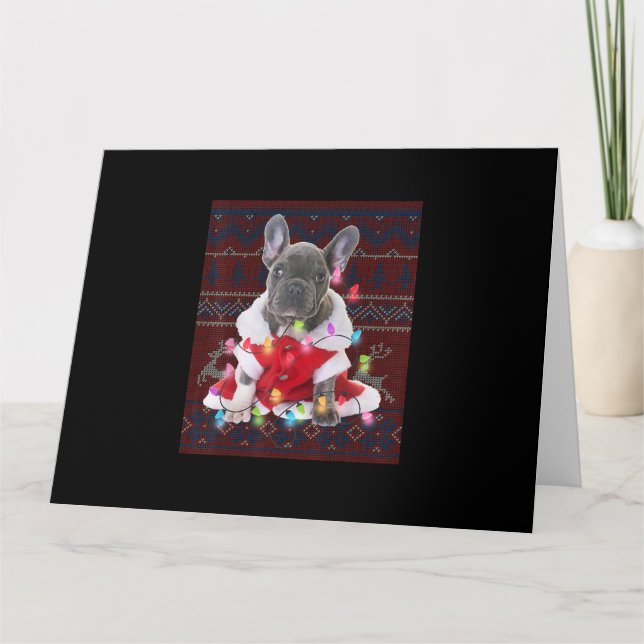 Tarjeta Perro de luces de Navidad de Bulldog Francés Jerse (Anverso)