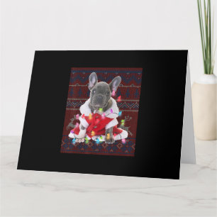 Tarjeta Perro de luces de Navidad de Bulldog Francés Jerse