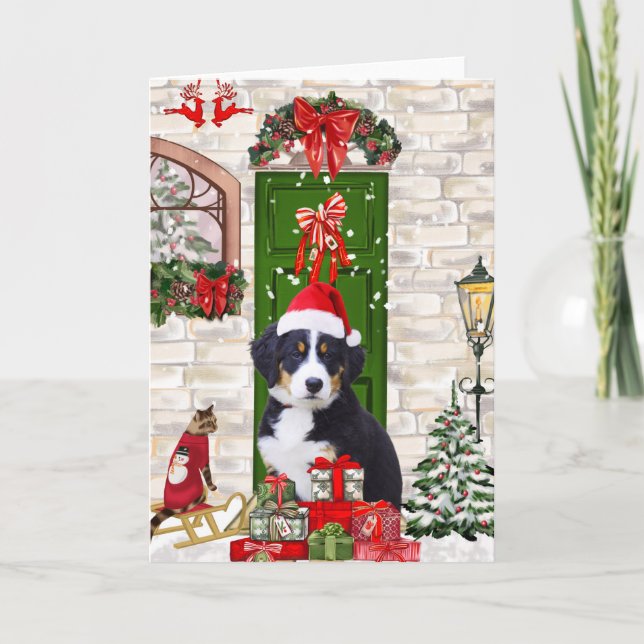 Tarjeta Perro de montaña bernés Navidad   (Anverso)
