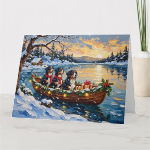 Tarjeta Perro de montaña bernés Navidad Barco Fiesta