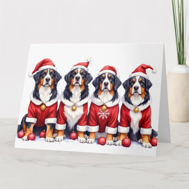 Tarjeta Perro de montaña bernés vestido de Navidad con som (Anverso)
