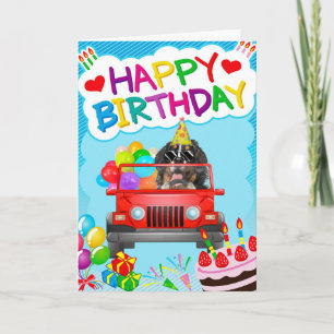 Tarjeta Perro de montaña de Berna conduciendo con globos