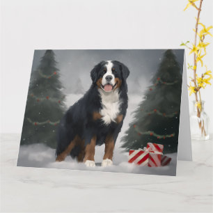 Tarjeta Perro de montaña de Berna en Navidades de nieve