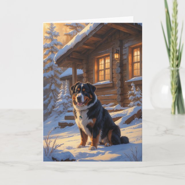 Tarjeta Perro de montaña de Berna en Nieve por invierno ru (Anverso)