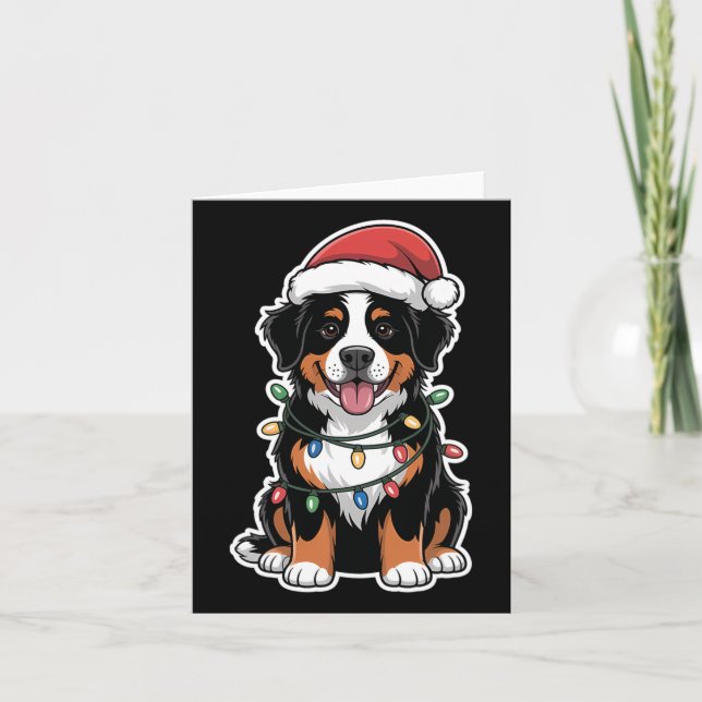 Tarjeta Perro de montaña de Berna Envuelto En Luces Navida (Anverso)