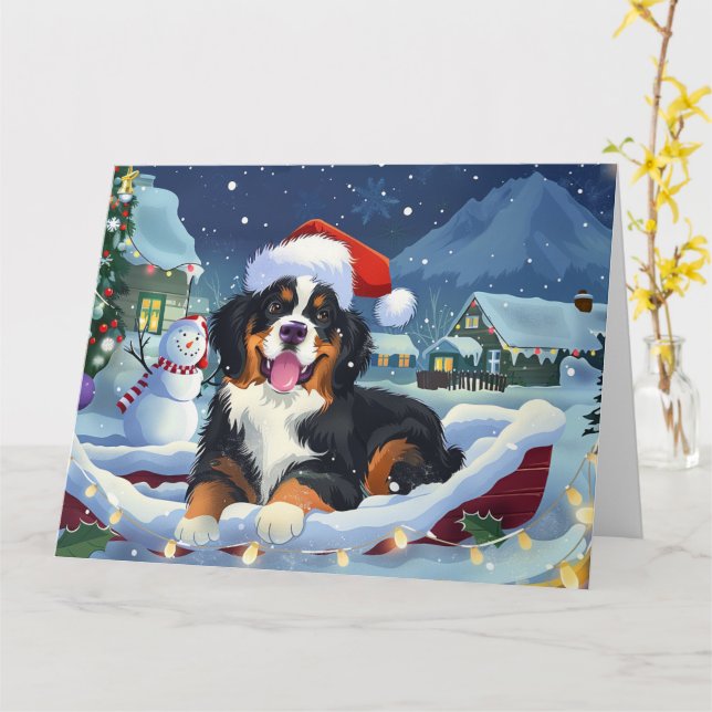 Tarjeta Perro de montaña de Bernés en Navidades de Nieve d (flor amarilla)