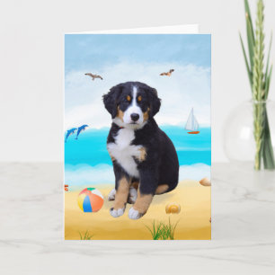 Tarjeta Perro de montaña de Bernese en la playa