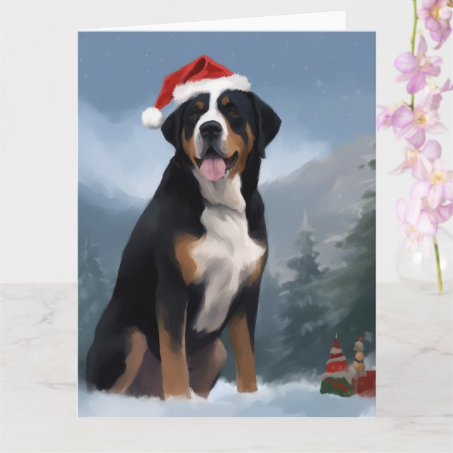Tarjeta Perro de montaña suizo en Navidades de nieve (Orquídea)