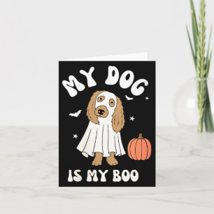 Tarjeta Perro de mujeres es Boo para vibras de Halloween n