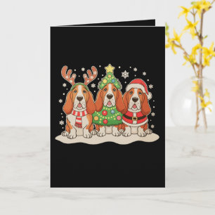 Tarjeta Perro de Navidad Basset Hound Gorro de Papá Noel R