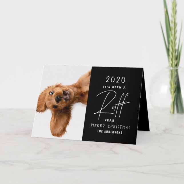 Tarjeta perro de Navidad divertido año en revisión ruff (Anverso)