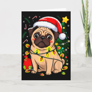 Tarjeta Perro de Navidad Santa Claus Pug Cachorro X-mas 