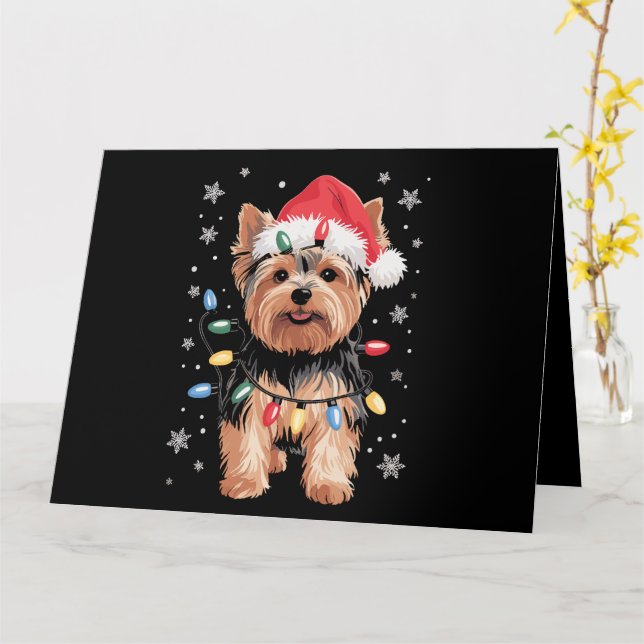 Tarjeta Perro de Navidad Yorkie Regalo de Navidad Largo (flor amarilla)