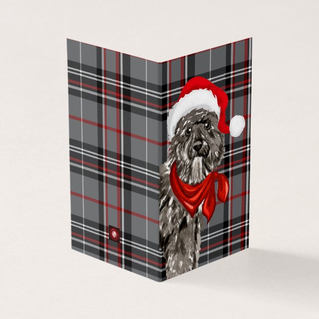 Tarjeta Perro de Navidades Bouvier con traje de vacaciones (Exterior)