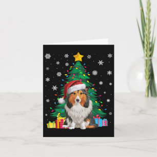 Tarjeta Perro de oveja de árbol de navidad dulce brillante