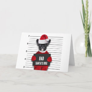 Tarjeta Perro de Papá Noel Malo Mugshot Divertida Navidad