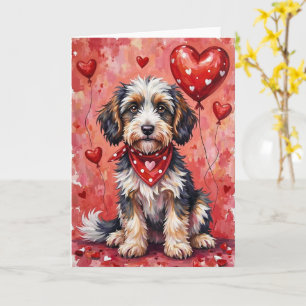 Tarjeta Perro de pastor Bergamasco sentado en San Valentín