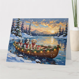 Tarjeta Perro de pastor inglés antiguo Navidad Barco Fiest